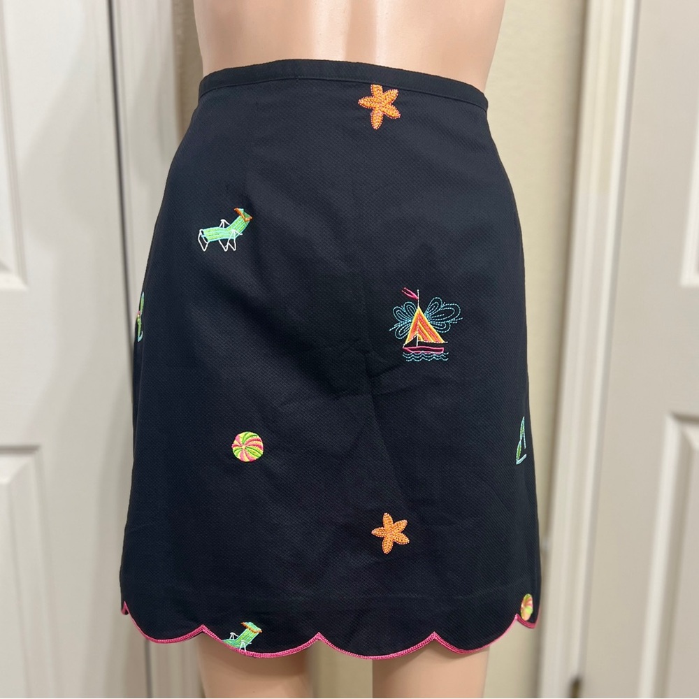 NWT Boston Proper Black Embroidered Beach Nautical A-Line Skirt Size 10
